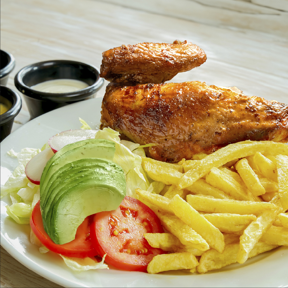 1/4 Pardos Brasa con papas fritas o doradas y guarnición de ensalada Pardos