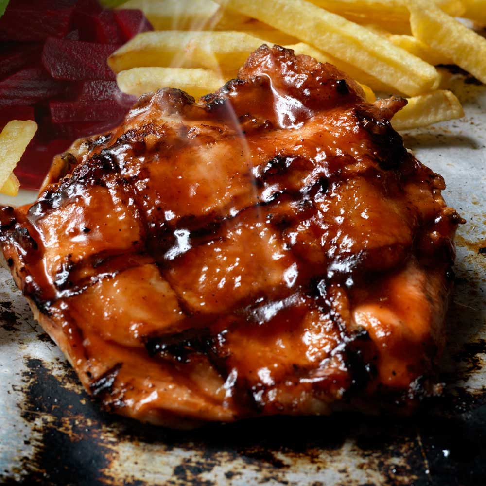 1/2 Pardos Parrillero BBQ con Papas y Ensalada